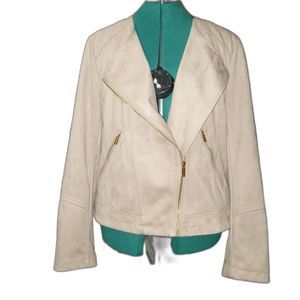 CALVIN KLEIN Women's XL Faux Suede Zippered Moto Jacket Soft Lt Pink Pre-owned